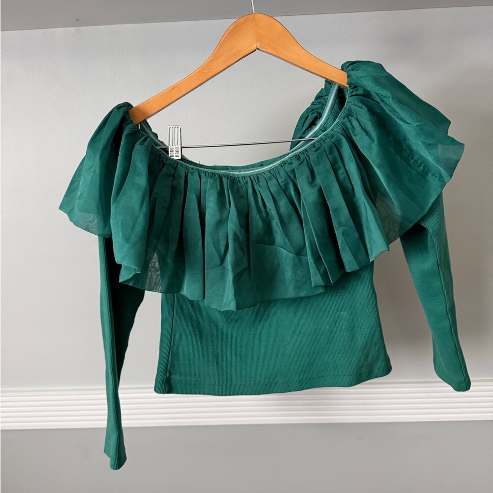 Anthropologie Emerald Ruffle Blouse